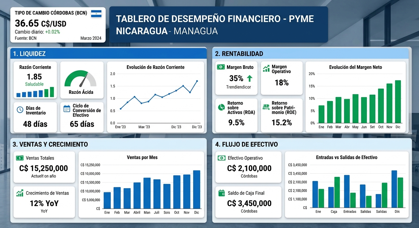 KPIs Financieros para Empresas Nicaragüenses: Los Indicadores que Miden la Salud Real de su Negocio en Córdobas
