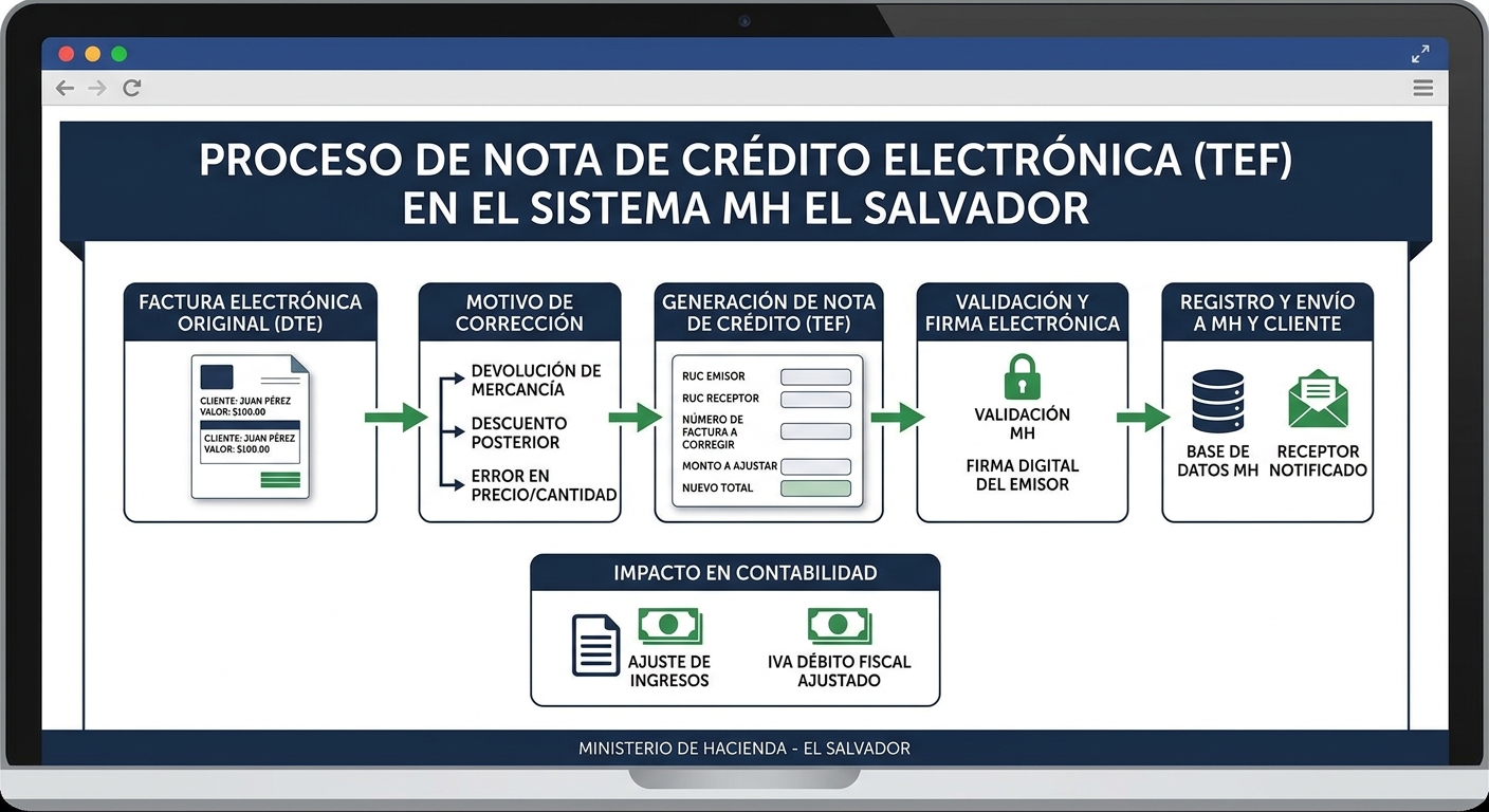 Nota de Crédito y Débito Electrónica en El Salvador: Cómo Corregir Facturas TEF sin Problemas con el MH