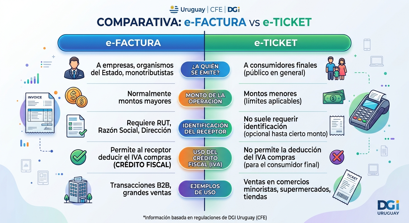 e-Factura vs. e-Ticket en Uruguay: Cuándo Usar Cada Uno y Por Qué Afecta el Crédito Fiscal de su Cliente