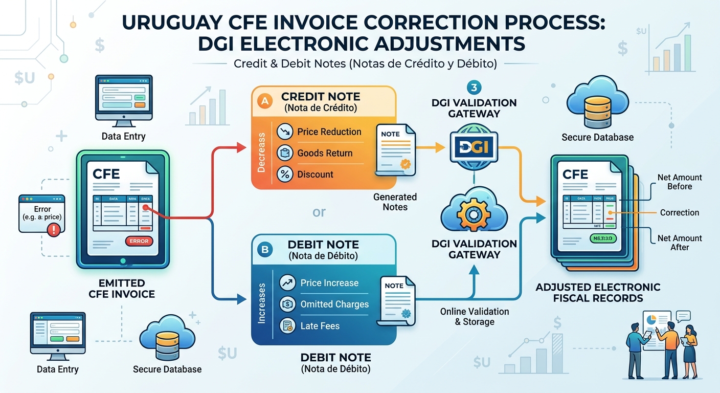 Notas de Crédito y Débito Electrónicas en Uruguay: Cómo Corregir una e-Factura sin Problema con la DGI